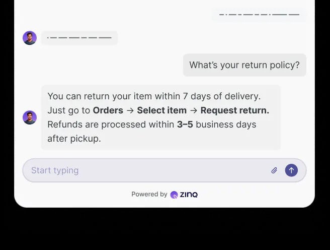 Chat conversation showing automated return policy response